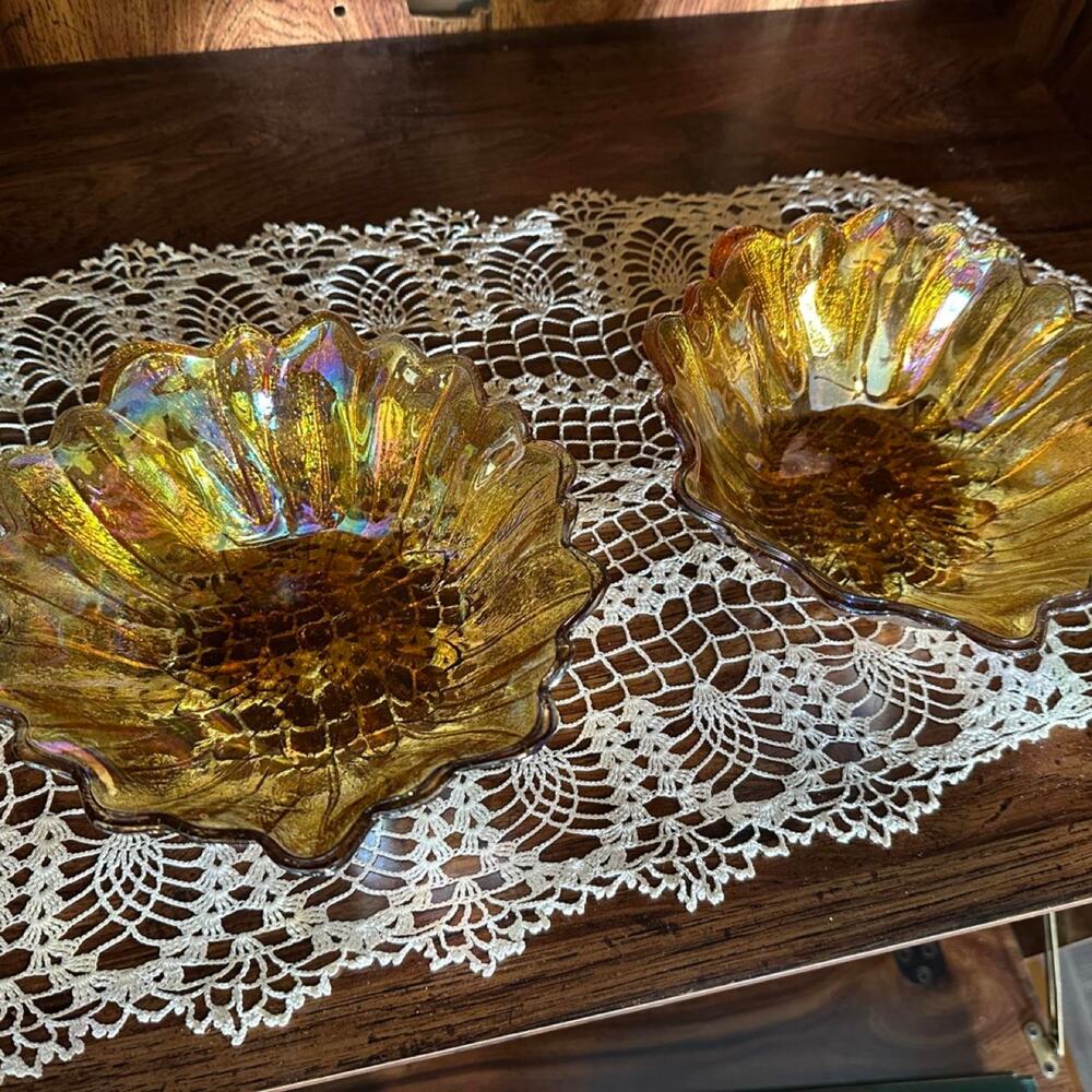 Vintage Indiana Glass Pair of Carnival Sunflower Bowls